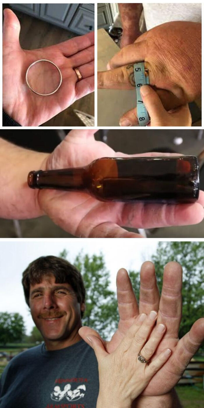 Jeff Dabe, un luchador de competencias de vencidas, tiene el mayor tamaño de anillo registrado, con su dedo midiendo 12,14 cm de circunferencia