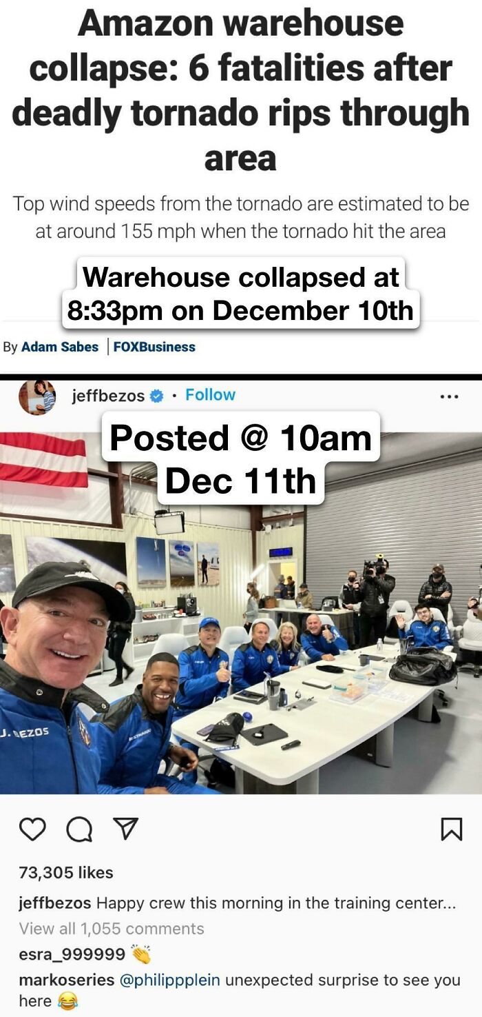 At Least 6 Amazon Employees Died Yesterday, Jeff Bezos Hasnt Said A Word About Feeling Bad Or Expressed Any Sympathy Towards The Families Of His Dead Employees. Yet He Has Time To Tweet About Space