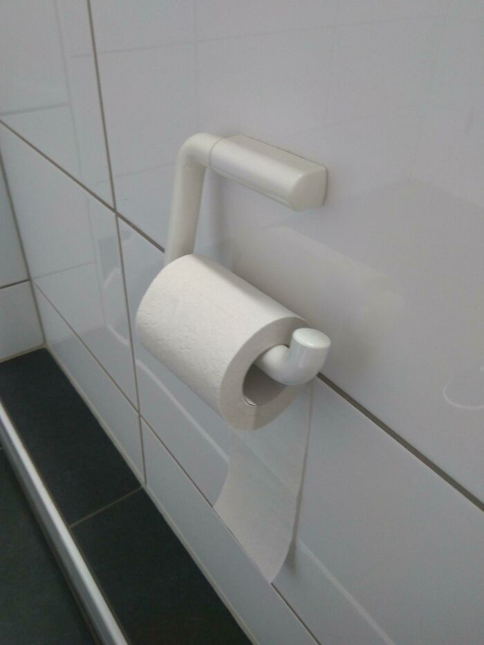 Someone At Work Always Flips The Toilet-Role This Way. I Flip It Back Several Times A Day, But He Doesn't Give Up