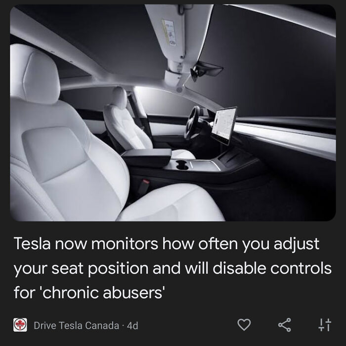 Tesla Corp Will Decide When To Adjust Your Seat
