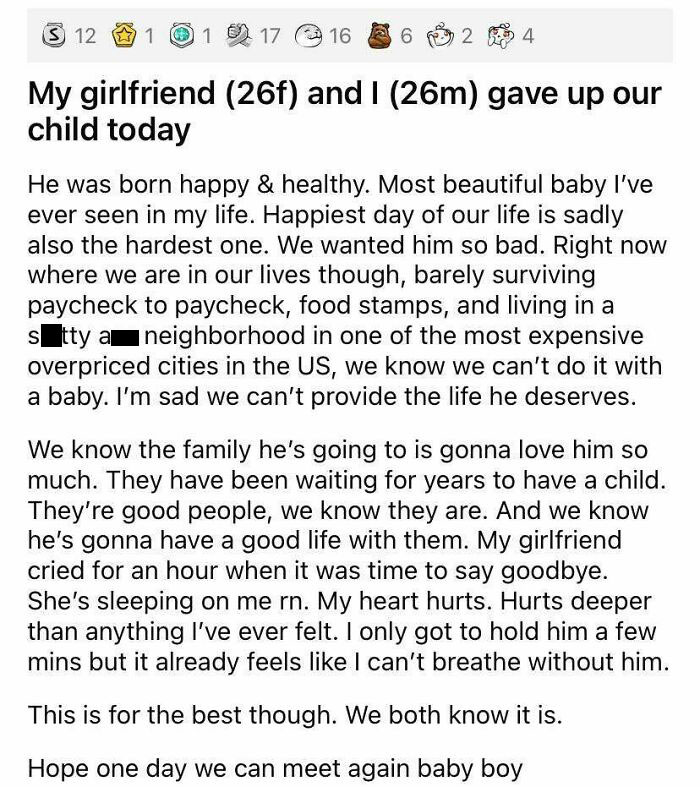 Couple Gives Up Baby Because They Can't Afford One