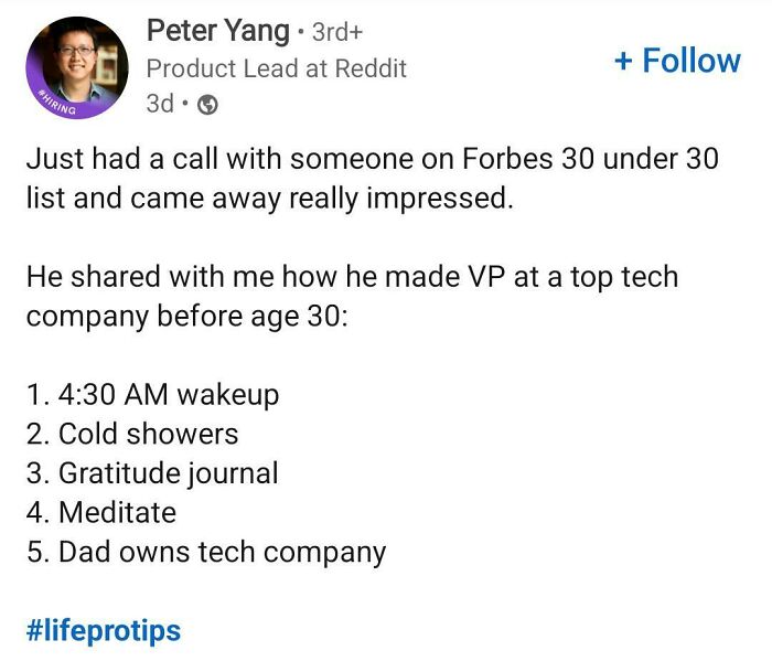 Just Be Born To A Tech Entrepreneur /S. Also, Reddit Employee Shit Posting On Linkedin