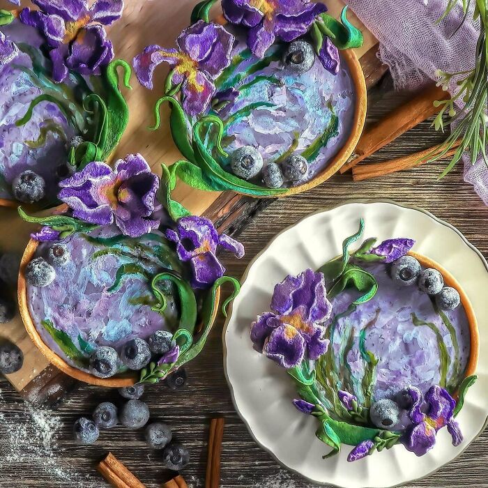 I Made Some Little Cinnamon-Blueberry Tarts, Inspired By Monet’s “Lilac Irises”