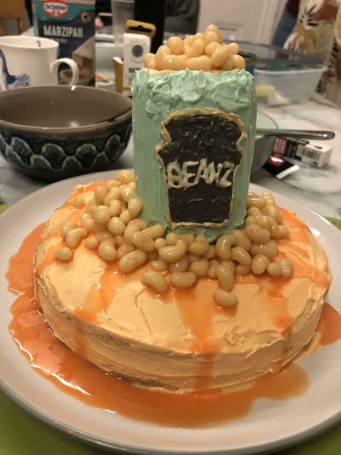 My Girlfriend And I Made This Baked Beans Cake For Our Housemates Birthday
