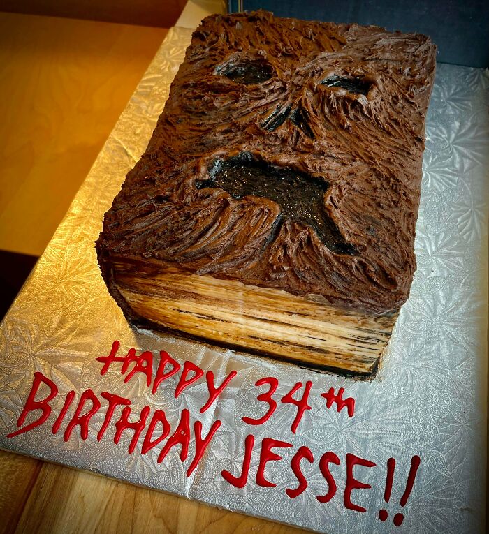 Horror Themed Birthday Cake! The Necronomicon Ex-Mortis From Evil Dead. All Buttercream