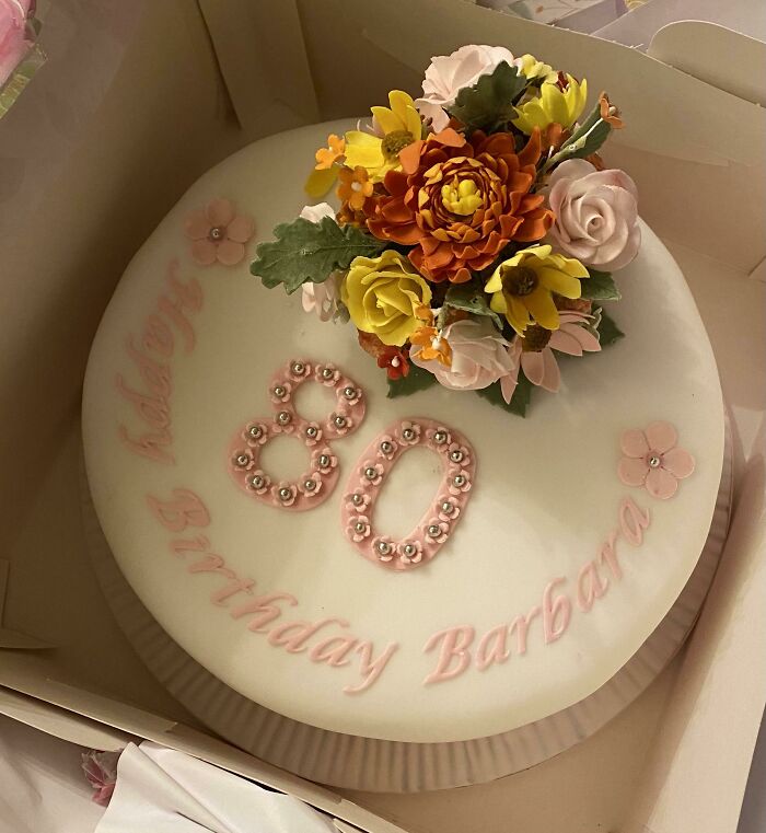 Baked A Cake For My Nans 80th Birthday With All Handmade Edible Flowers. She’s Had A Tough Year As Her Husband Of 60 Years Had To Go Into A Home So Wanted To Surprise Her As Flowers Are Her Favourite Thing