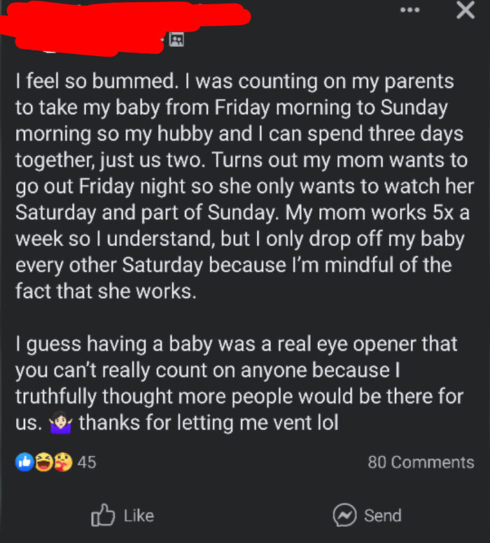 You Can't Even Count On Your Own Parents After You Have A Baby