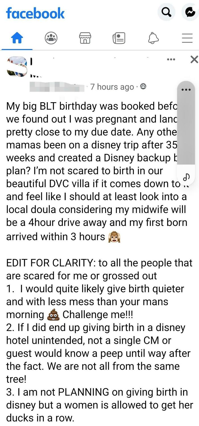 This Was In A Disney Group.... And Yes She Continued To Argue About How Child Birth Isn't Gross
