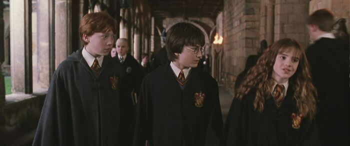 En “Harry Potter y la cámara secreta”, se puede ver que las túnicas de Ron son más viejas que las de los demás, ya que son de segunda mano