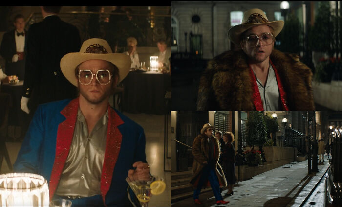 In Rocketman, During The Goodbye Yellow Brick Road Scene, Elton Is Wearing A Blue Suit With Red Slippers For Dorothy, A Silver Shirt For The Tin Man, A Straw Hat For The Scarecrow And A Furry Coat For The Cowardly Lion.