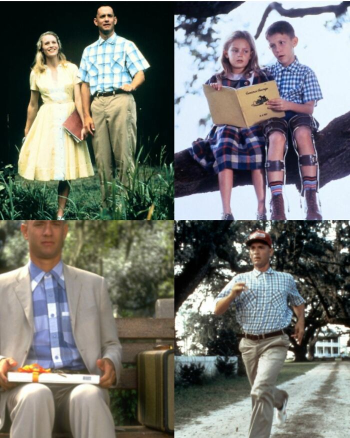 In Forrest Gump (1994), After Every Temporal Transition, Forrest Is Always Wearing A Blue Shirt Which Symbolizes A Change In Time