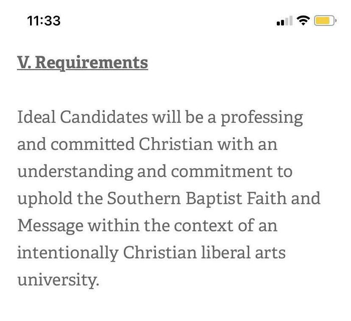 "Send Your Resume And Statement Of Faith" Wtf