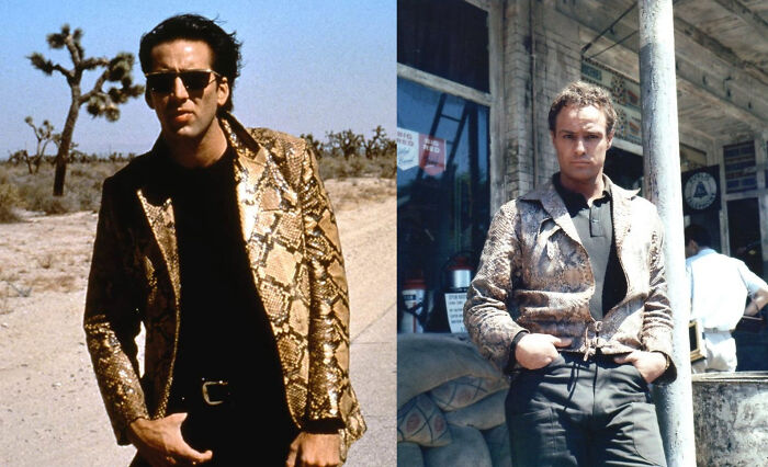 For Wild At Heart (1990) - Nicolas Cage Wore A Snakeskin Jacket, Black Clothing, And Leather Boots As Homage To Marlon Brando Who Wore The Same Outfit In The Fugitive Kind (1960). Cage Bought The Jacket At An La Thrift Store (Aaardvark's) Prior To Filming And Specifically Asked Lynch To Include It.