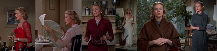In Dial M For Murder (1954), Alfred Hitchcock Intended For The Colour Scheme Of Margot's (Grace Kelly) Outfits Change From Happy To Somber, As The Plot Thickens And Her Innocence Is Questioned (With The Exception Of A Pivotal Scene With The Nightgown).