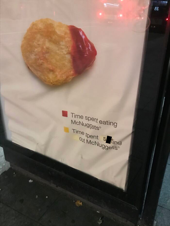 This Bus Stop Advertisement Was Taken Out Of Its Case, Vandalised And Then Placed Back In Its Case