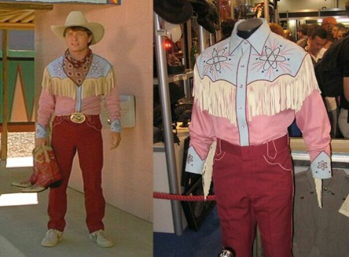 In Back To The Future 3 (1990) The Outfit That Marty Goes Back To 1885 In Has The Symbol Of The Atom On It.