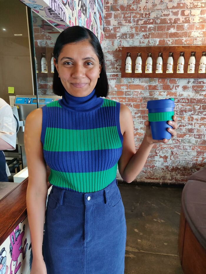 My Friend's Outfit Exactly Matched My Coffee Cup Today