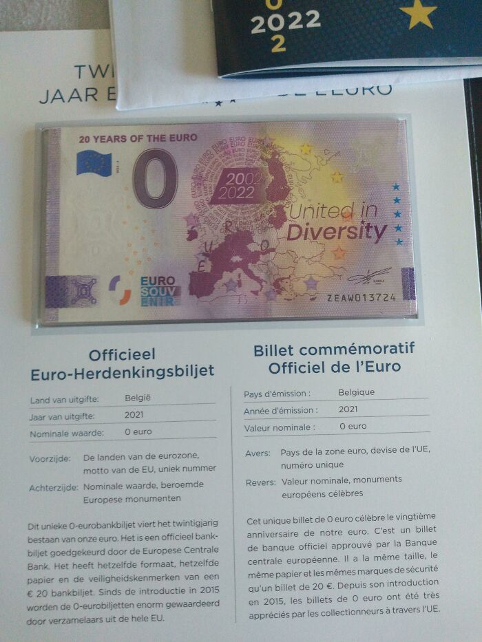 0 Euro Bill To Commemorate The 20 Years Of The Euro