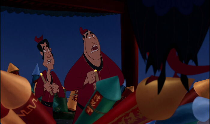 In Mulan (1998), Barry Cook And Tony Bancroft, The Directors Of The Movie, Appear As Two Firework Handlers