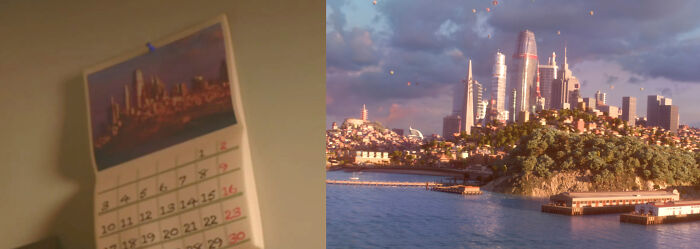 In Zootopia (2016), Chief Bogo's Calendar Has A Picture Of San Fransokyo From Big Hero 6 (2014)