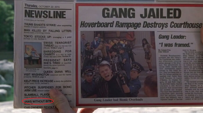 In Back To The Future Part II (1989), One Of The Newspaper's Sections Has A Review For Jaws 19. And Judging From The Section's Title, It Ain't Good