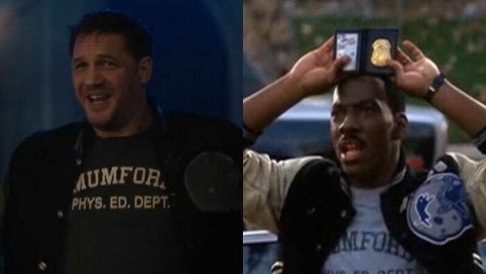 In Venom: Let There Be Carnage (2021) Tom Hardy Wears A Mumford Phys. Ed. Dept. Shirt And A Detroit Lions Jacket As A Tribute To Eddie Murphy's Character In Beverley Hills Cop (1984) Because He Is A Big Fan Of Axel Foley And The Franchise