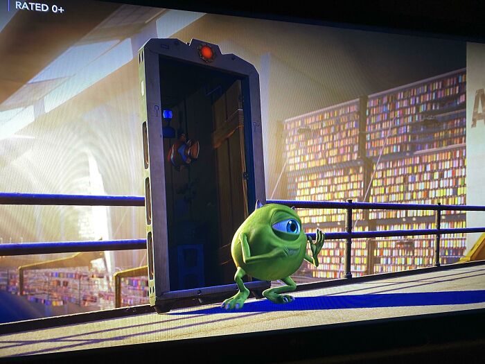 In Monster Inc (2001) You Can See A Reference To The Next Pixar Release (Finding Nemo (2003)