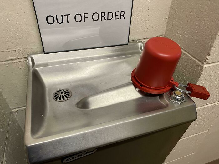 Just Thought It Was Interesting How My Company Locked Out A Water Fountain Due To Covid. We Get Water In Bottles Now