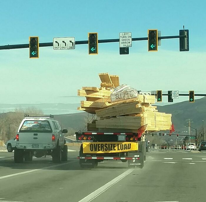 A Truck That Barely Strapped On Its Cargo