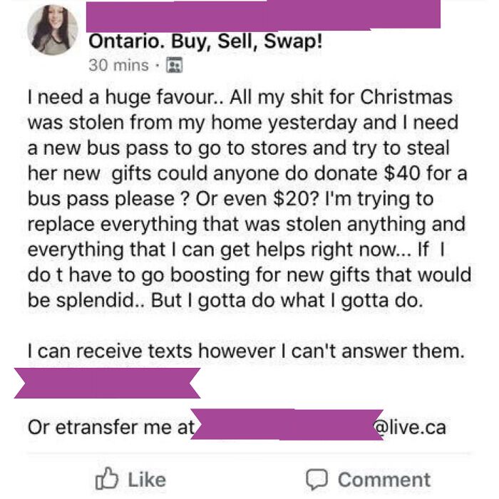 Tl;dr Can Anyone Lend Her Some Money So She Can Catch The Bus To Go Steal Gifts For Her Kid?