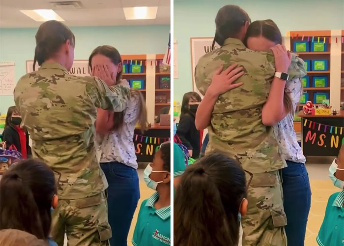 Woman Is Frozen In Place After Seeing Her Mom Enter The Classroom She’s Teaching After 11 Months Of Deployment Woman Is Frozen In Place After Seeing Her Mom Enter The Classroom She’s Teaching After 11 Months Of Deployment
