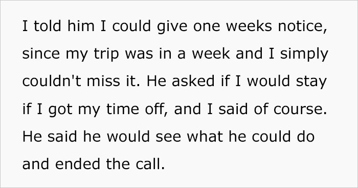Boss Ignores Employee's Time Off Request After Approving It Twice, Changes His Mind After The Employee Says They're Quitting Boss Ignores Employee's Time Off Request After Approving It Twice, Changes His Mind After The Employee Says They're Quitting