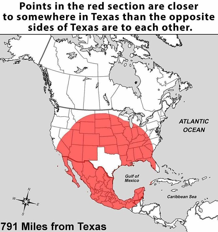 Points In The Red Section Are Closer To Somewhere In Texas Than The Opposite Sides Of Texas Are To Each Other