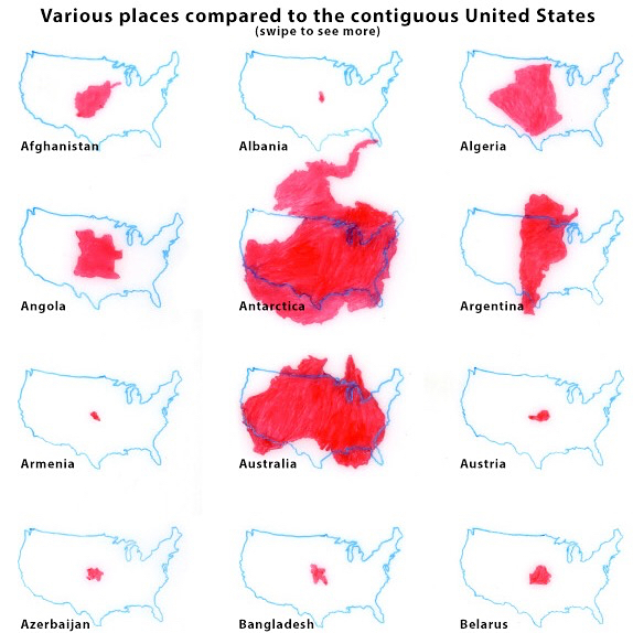 The Contiguous United States Compared To Various Places