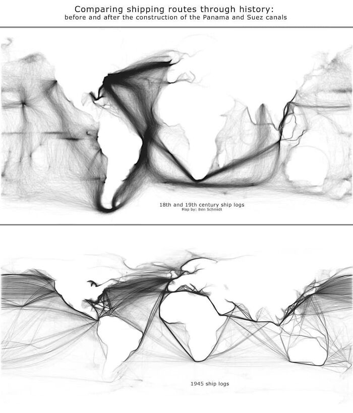 Comparing Shipping Routes Through History: Before And After The Construction Of The Panama And Suez Canals