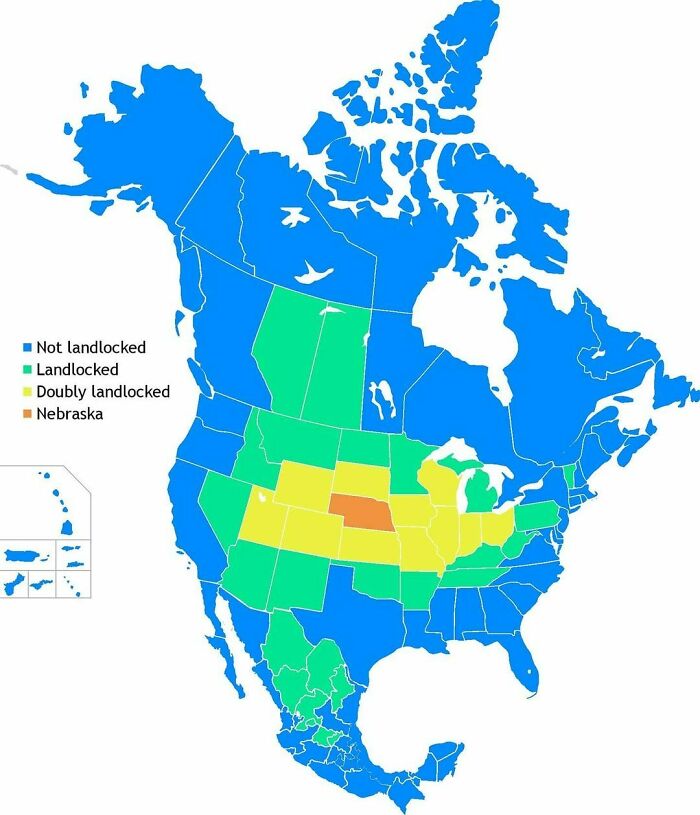 Landlocked States, Provinces And Territories Of North America