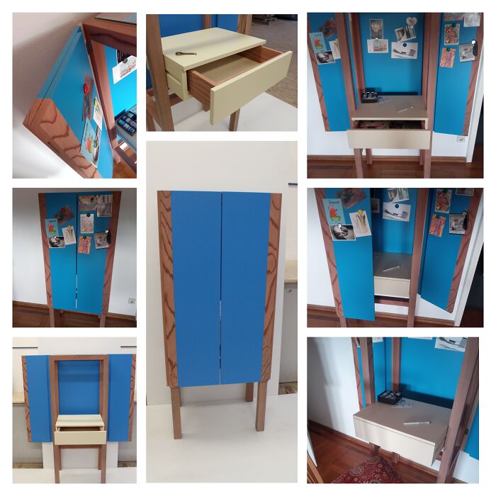 This Is My Postcard-Desk-Rack With Magnetic, Foldable Doors And Sequoia-Wood