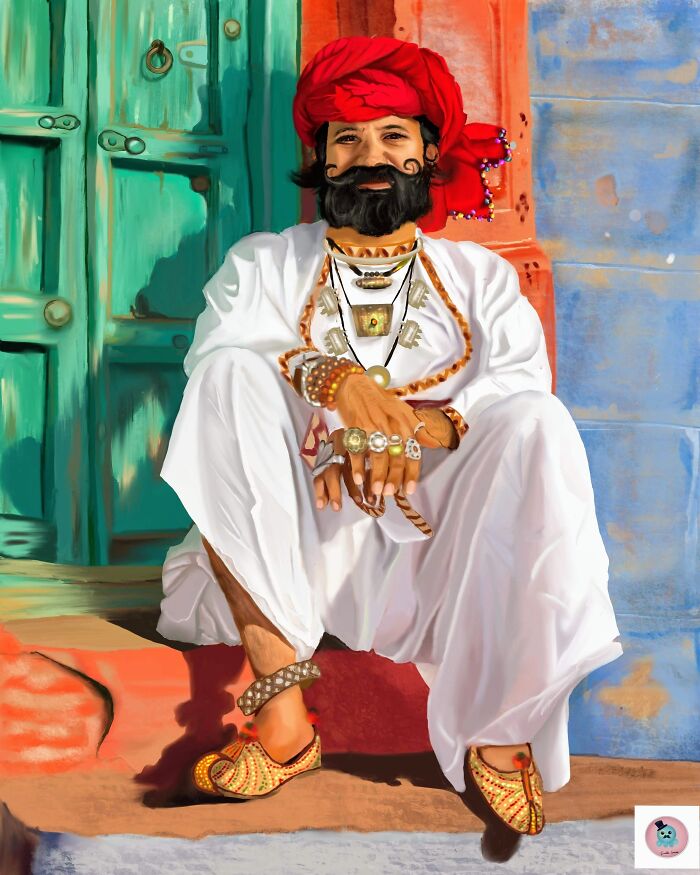 Rajasthani Man. Mixed Media Painting.