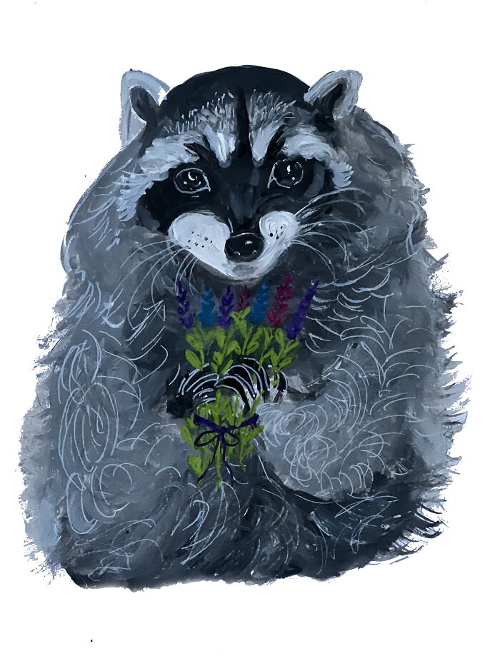 Raccoon Holding A Bunch Of Flowers