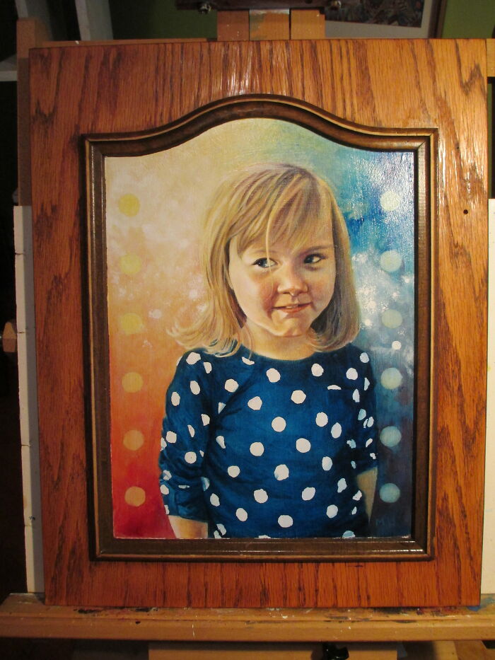 M. K. At Three Acrylic On A Cabinet Door.