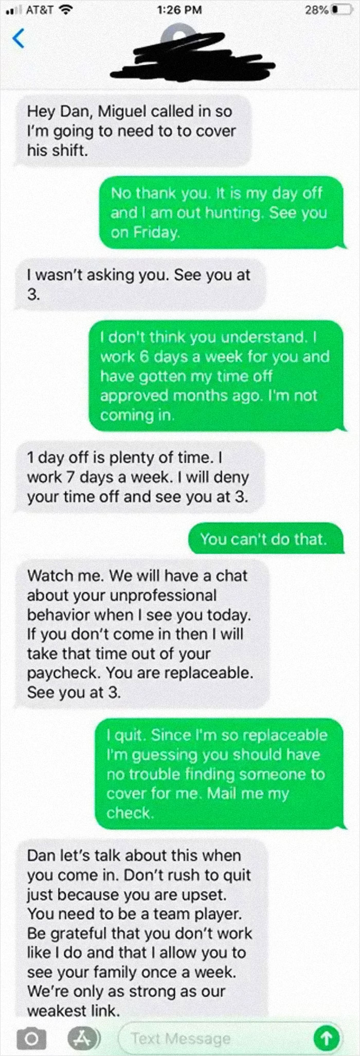 Boss Wanted Me To Come In On Days That I Requested Off. Then Threatened Me When I Said No