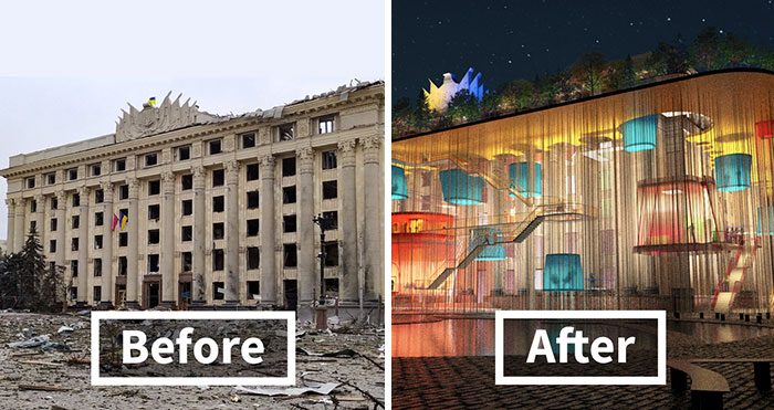 Art Contest Asked People To Create Designs For Buildings That Were Destroyed By War In Ukraine, And Here Are The 30 Best Entries