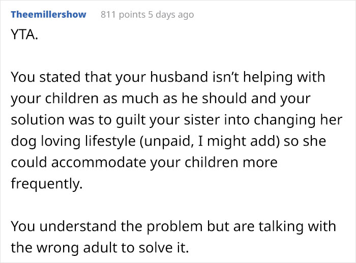 Woman Wants Childfree Sister To Babysit Her Kids, Asks Her To Stop Fostering Dogs Woman Wants Childfree Sister To Babysit Her Kids, Asks Her To Stop Fostering Dogs