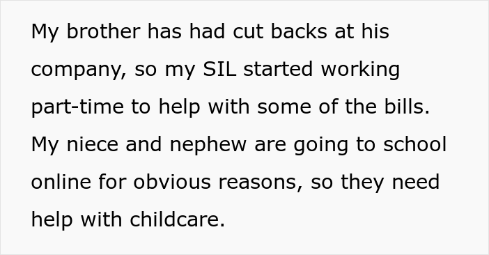 Drama Ensues After Woman Asked SIL And Brother To Find Someone Else To Care For Their 5 Y.O. And 7 Y.O. Children During The Day Drama Ensues After Woman Asked SIL And Brother To Find Someone Else To Care For Their 5 Y.O. And 7 Y.O. Children During The Day