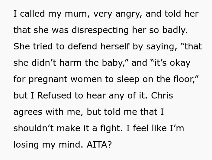 Guy Is Furious After His Mother Makes His Pregnant Girlfriend Sleep On The Floor And Keeps Checking On Her So She Doesn't Dare To Sleep On The Couch Guy Is Furious After His Mother Makes His Pregnant Girlfriend Sleep On The Floor And Keeps Checking On Her So She Doesn't Dare To Sleep On The Couch