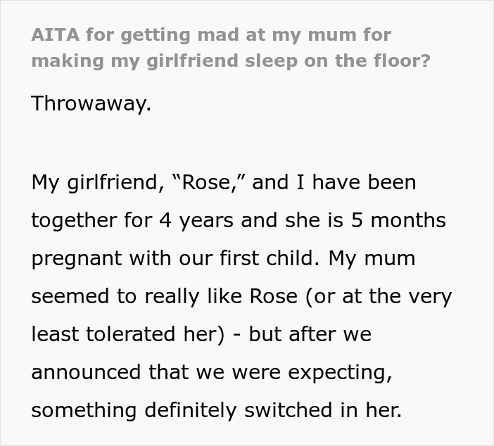 Guy Is Furious After His Mother Makes His Pregnant Girlfriend Sleep On The Floor And Keeps Checking On Her So She Doesn't Dare To Sleep On The Couch Guy Is Furious After His Mother Makes His Pregnant Girlfriend Sleep On The Floor And Keeps Checking On Her So She Doesn't Dare To Sleep On The Couch