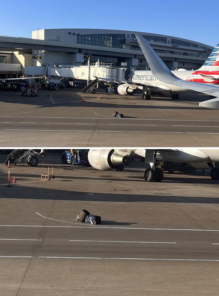 El equipaje de alguien se queda en la pista - Aeropuerto de Dallas DFW
