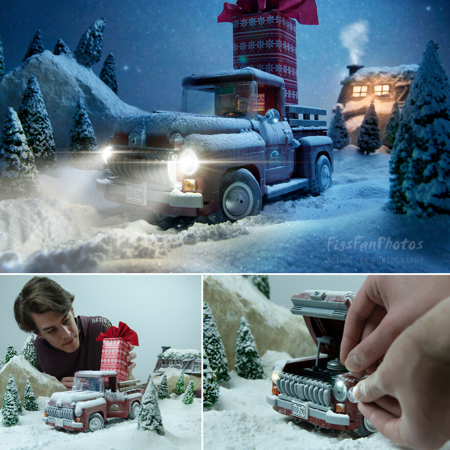 Santa Claus Drives An Old-Timer Truck With An Oversized Present... Logical Isn't It?