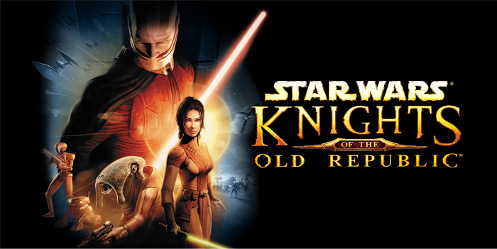 Star Wars Knights of the Old Republic game cover art featuring characters and lightsabers representing iconic video games history.