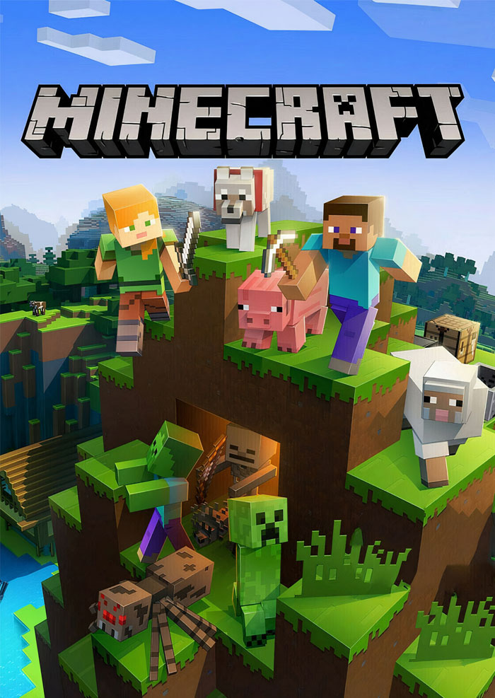 Minecraft characters and creatures in a blocky landscape showcasing iconic video games that changed the history of gaming.